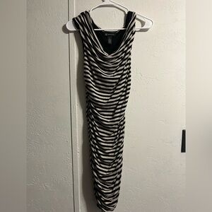 INC International Concepts Black and Cream Striped Midi Dress